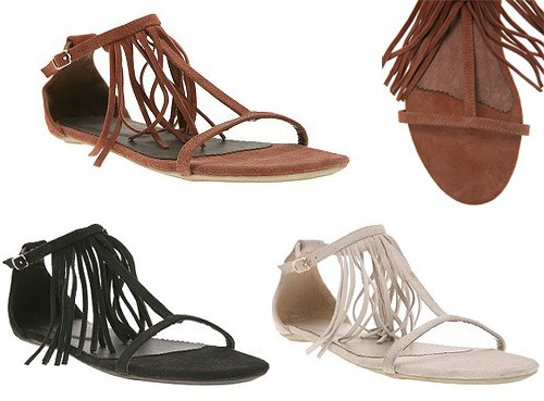 Urban Outfitters Suede Fringe T-Strap Sandal