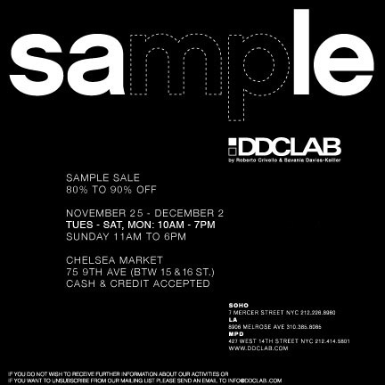 DDC LAB Sample Sale – 11/25 to 12/02