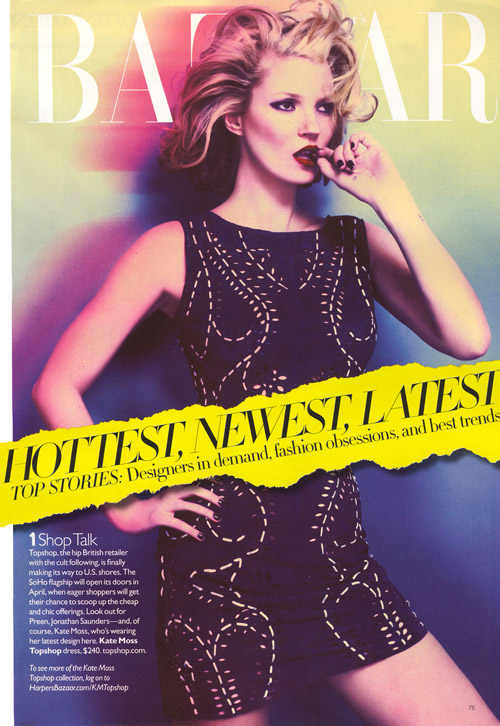 Kate Moss Topshop Spring ’09 Dress in Harpers Bazaar