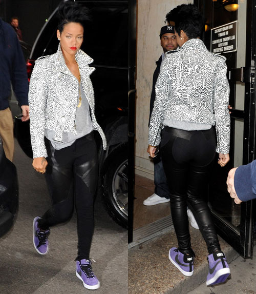 Rihanna Rockin’ Nike SB Blazer + Schott x Jeremy Scott Leather Jacket