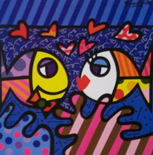 romero_britto_kissing-fish_painting