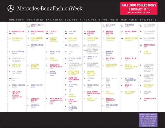 Mercedes-Benz Fashion Week | Fall 2010 Schedule