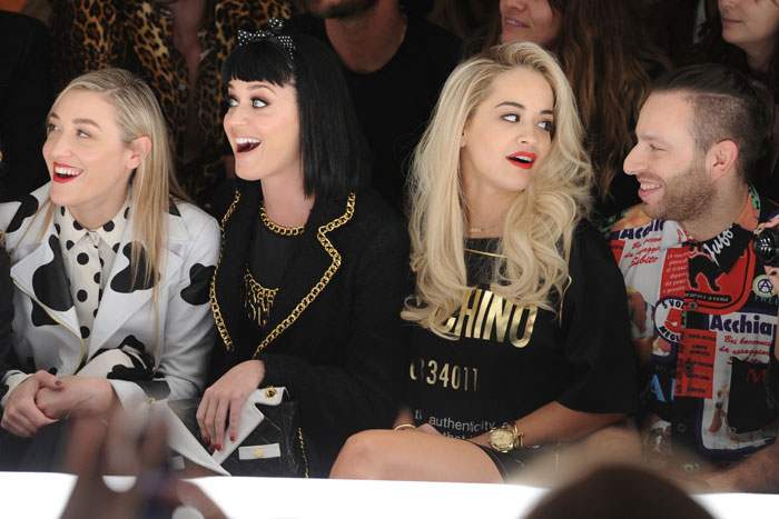 Mia-Moretti,-Katy-Perry,-Rita-Ora,-Saul-Milton-at-Moschino-Fashion-Show