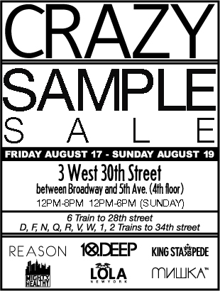 Crazy Sample Sale – Aug 17th – 19th