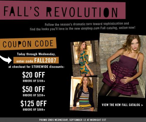 Shopbop.com Coupon Code – Fall Revolution!