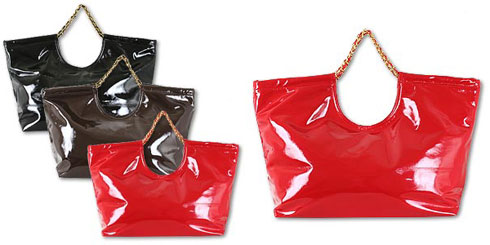 Oversized Patent Leather Woven Chain Totes