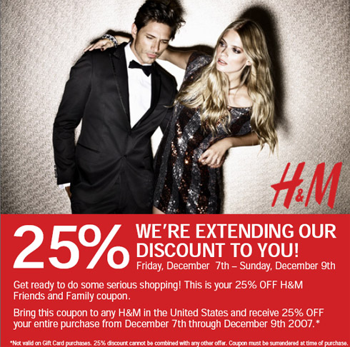 H&M Friends and Family on Dec 7th – 9th *25% Off*